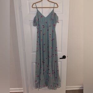 Lulu's Take You There mint green floral maxi dress large